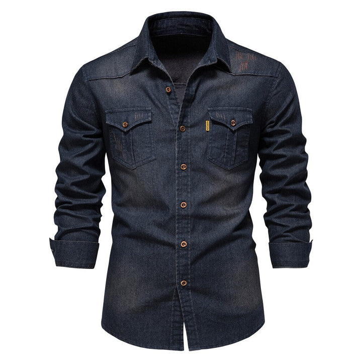 Men's 3/4 Sleeve Denim Shirt with Button Closure