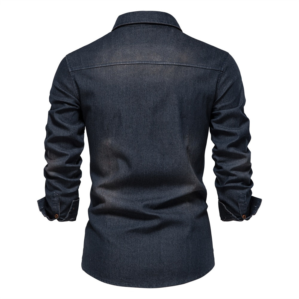 Men's 3/4 Sleeve Denim Shirt with Button Closure