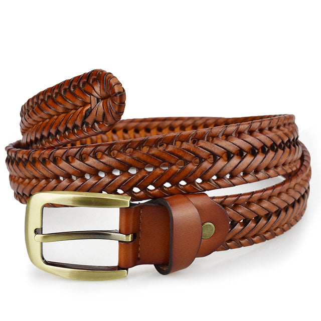 Men’s Saddle Brown Braided Leather Belt